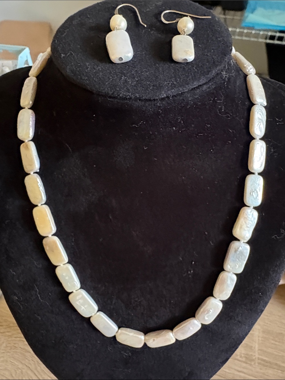 Rectangle baroque pearls and earrings 925